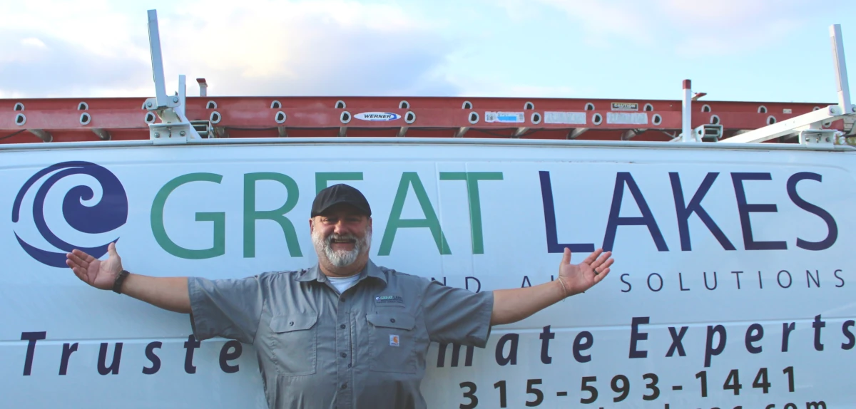 Rick Kistner beside the Great Lakes HVAC service van